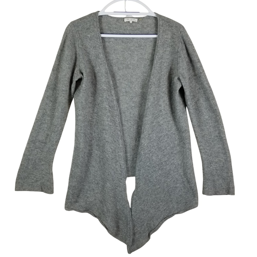 Minnie Rose Gray Open Front Draped Asymmetrical Knit Cardigan Sweater Large